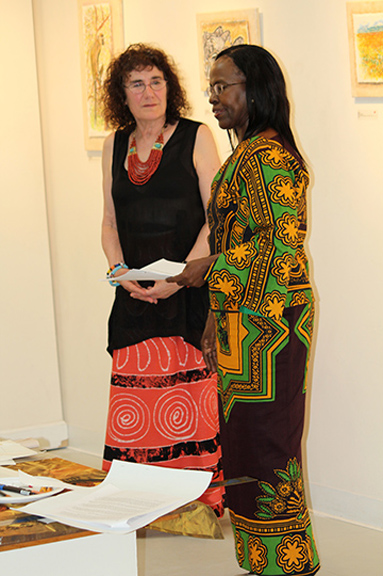 Marian Osher (left) talks with Ambassador Liberata Mulamula of Tanzania. Photo by Steve Raphael.